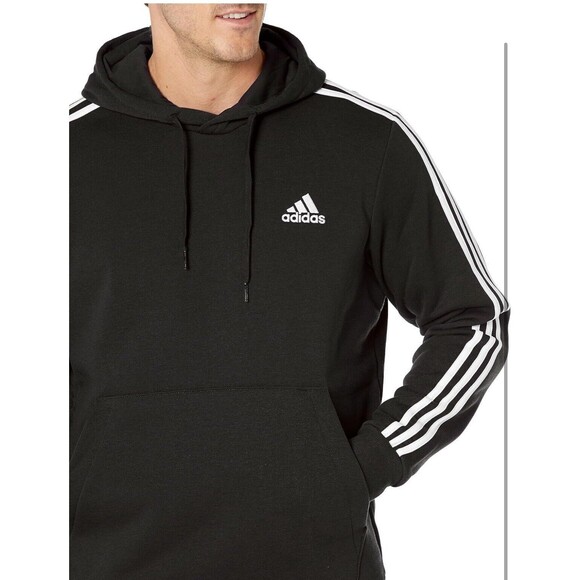 adidas Men's Essentials Fleece 3-Stripes Hoodie Black Sz Large New With Tags - Picture 3 of 7
